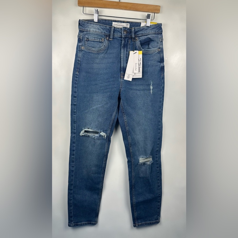 New Mom Jeans Women's Slim Fit Distressed Ripped Size 6 Us (38) STRADIVARIUS